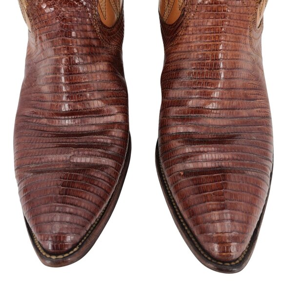 Vintage Dan Post Exotic Teju Lizard Mens 11D Brown Leather Cowboy Western Boots - Picture 4 of 16